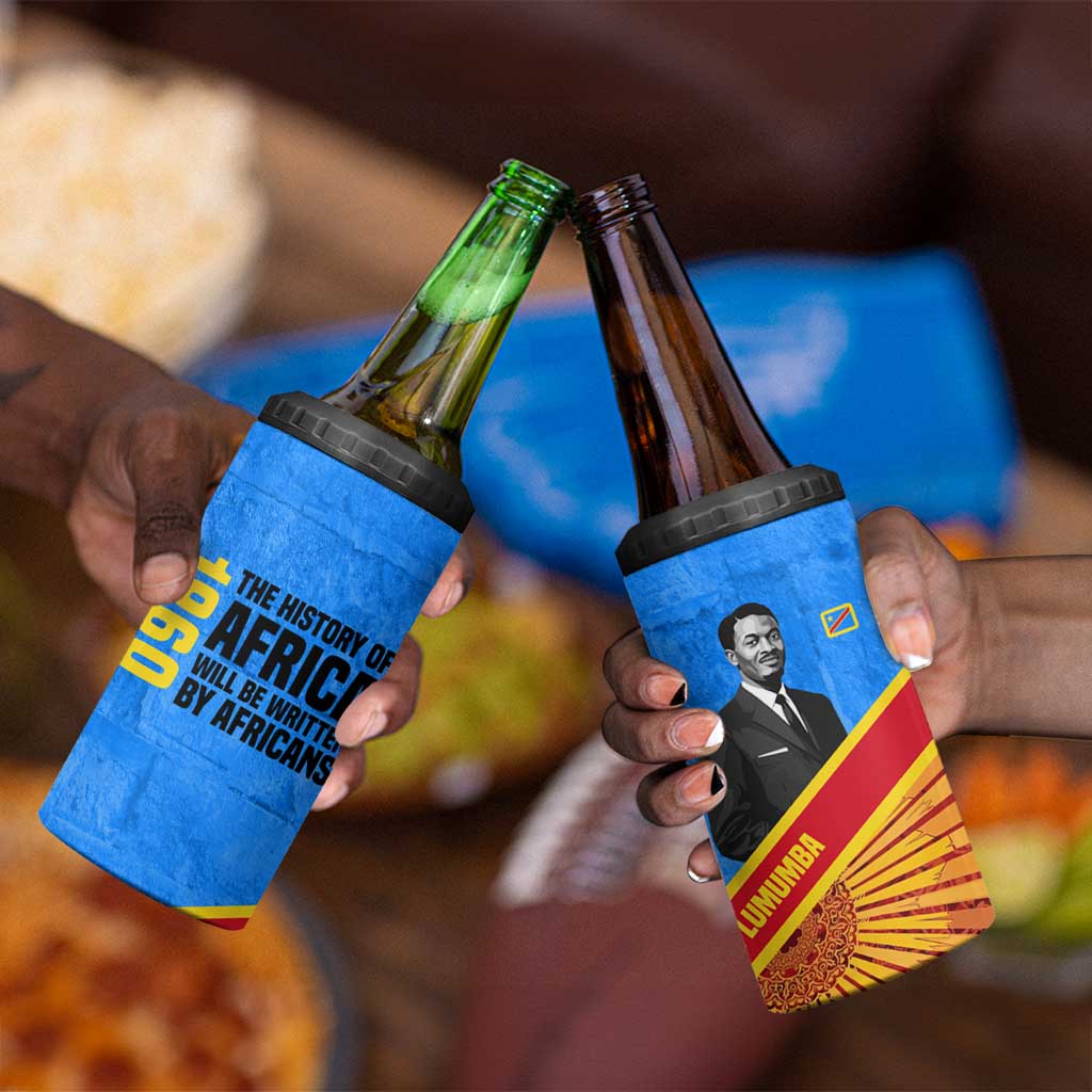 Patrice Lumumba 4 in 1 Can Cooler Tumbler with Congolese Flag Colors and African History Quote - African Pride