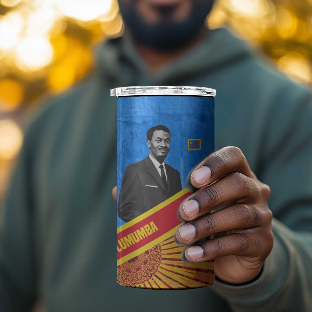 Patrice Lumumba 4 in 1 Can Cooler Tumbler with Congolese Flag Colors and African History Quote - African Pride