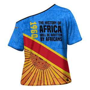 Patrice Lumumba Cross Shoulder Shirt with Congolese Flag Colors and African History Quote - African Pride
