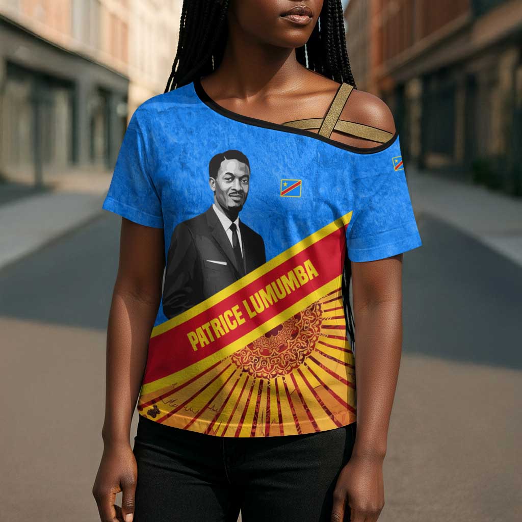 Patrice Lumumba Cross Shoulder Shirt with Congolese Flag Colors and African History Quote - African Pride