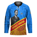 Patrice Lumumba Hockey Jersey with Congolese Flag Colors and African History Quote - African Pride