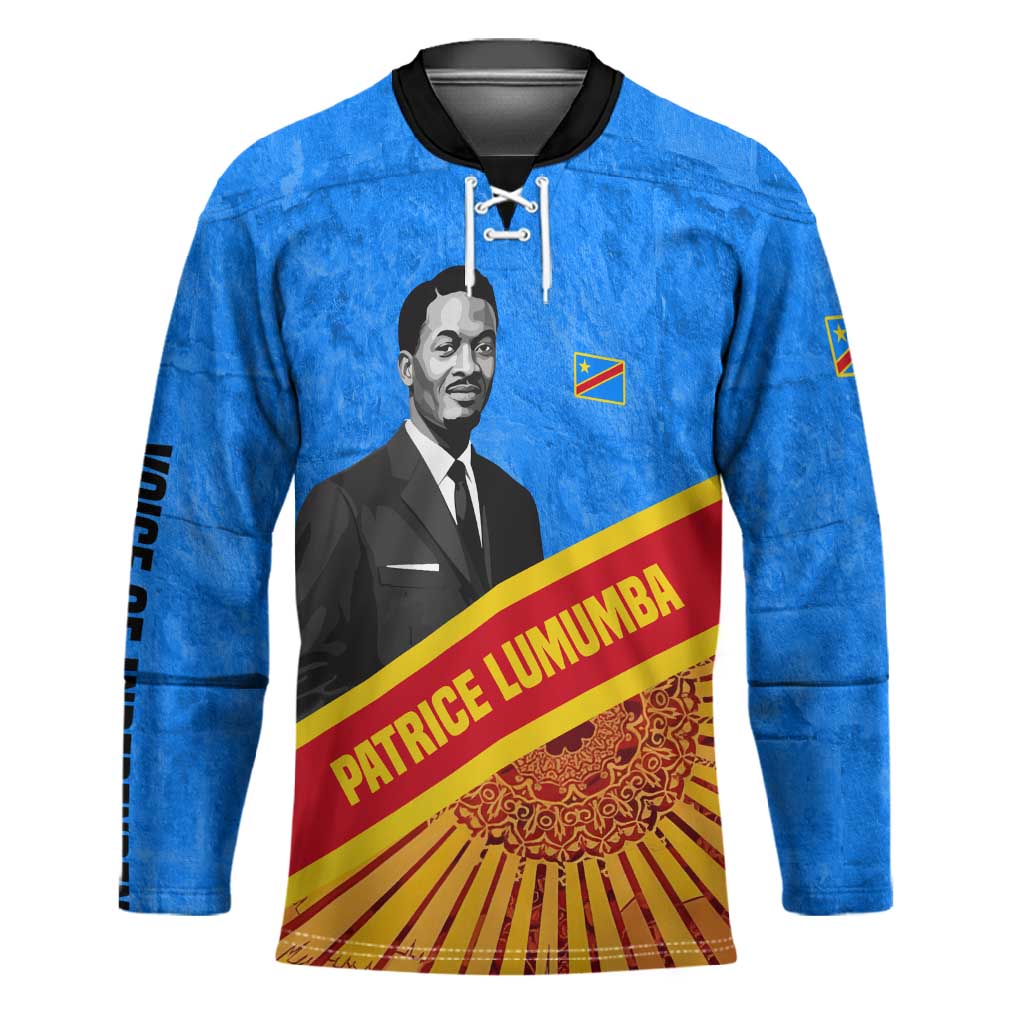 Patrice Lumumba Hockey Jersey with Congolese Flag Colors and African History Quote - African Pride