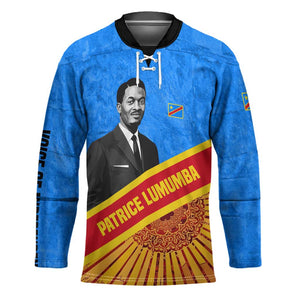 Patrice Lumumba Hockey Jersey with Congolese Flag Colors and African History Quote - African Pride