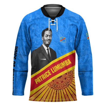 Patrice Lumumba Hockey Jersey with Congolese Flag Colors and African History Quote - African Pride