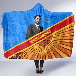 Patrice Lumumba Hooded Blanket with Congolese Flag Colors and African History Quote - African Pride