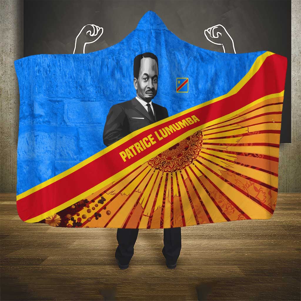 Patrice Lumumba Hooded Blanket with Congolese Flag Colors and African History Quote - African Pride