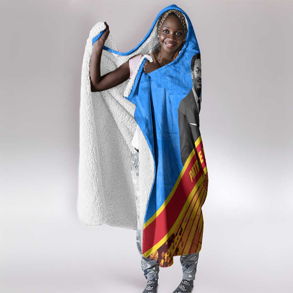 Patrice Lumumba Hooded Blanket with Congolese Flag Colors and African History Quote - African Pride