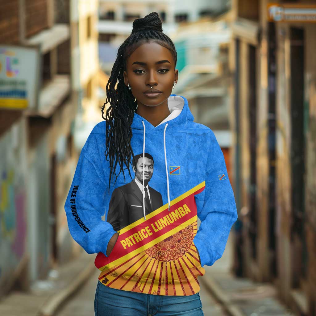 Patrice Lumumba Hoodie with Congolese Flag Colors and African History Quote - African Pride