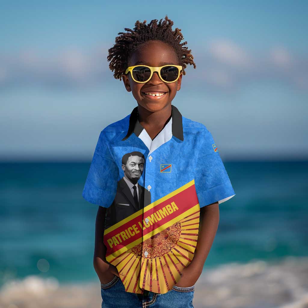 Patrice Lumumba Kid Hawaiian Shirt with Congolese Flag Colors and African History Quote - African Pride