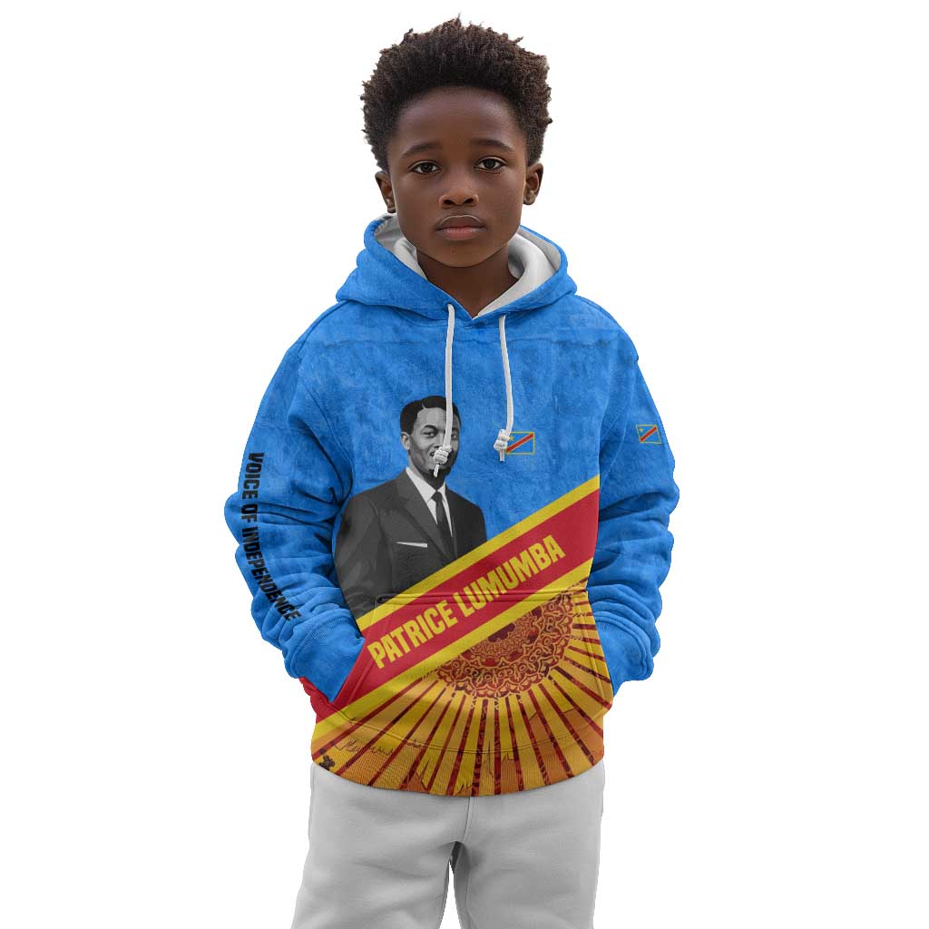 Patrice Lumumba Kid Hoodie with Congolese Flag Colors and African History Quote - African Pride