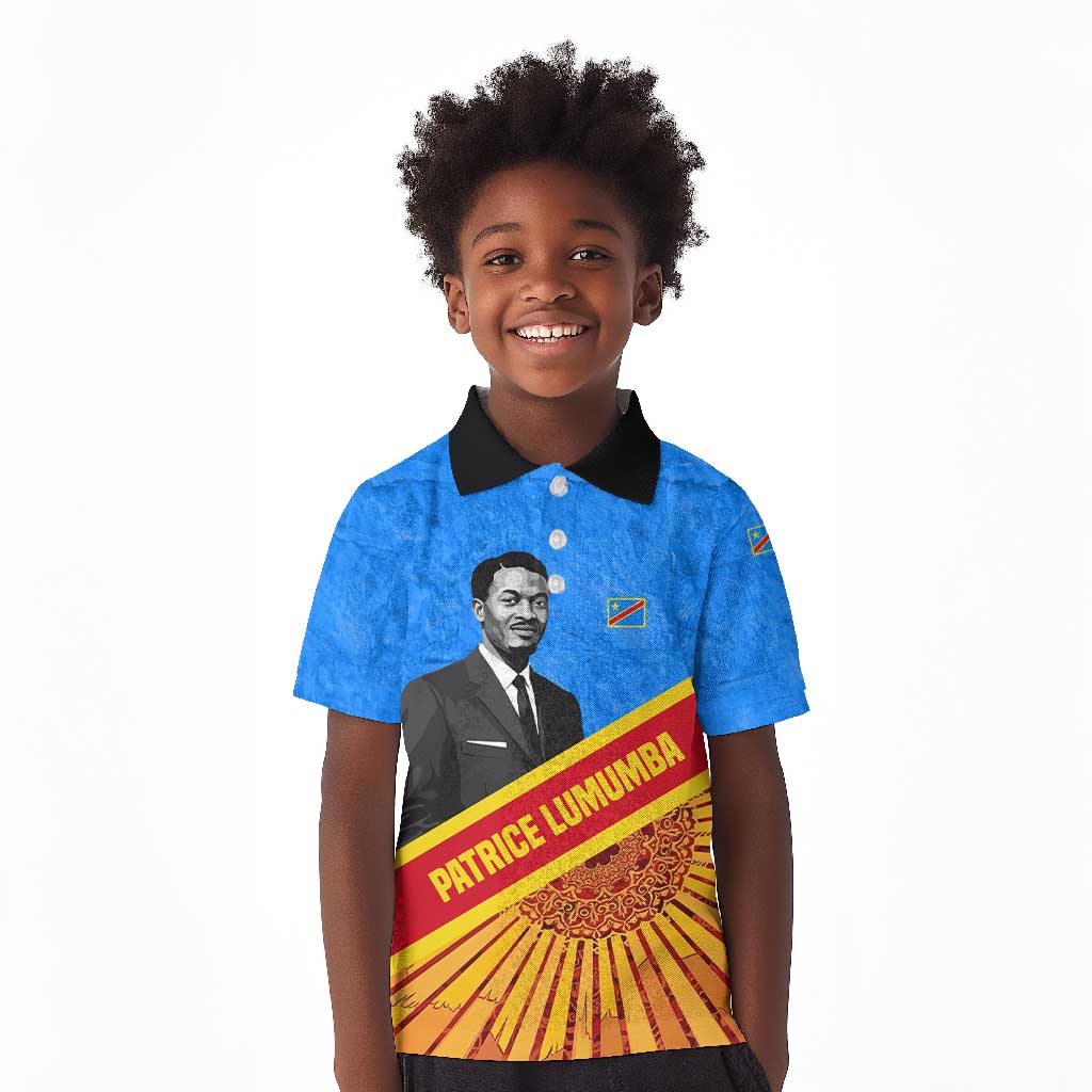 Patrice Lumumba Kid Polo Shirt with Congolese Flag Colors and African History Quote - African Pride