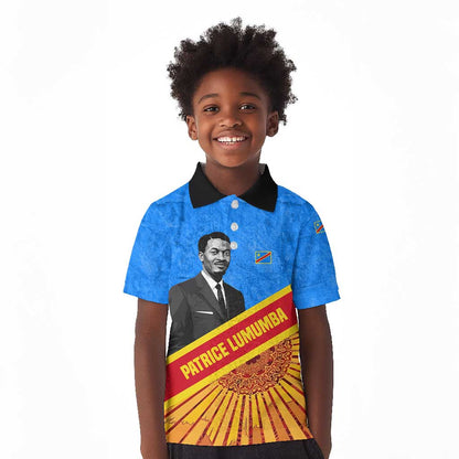 Patrice Lumumba Kid Polo Shirt with Congolese Flag Colors and African History Quote - African Pride