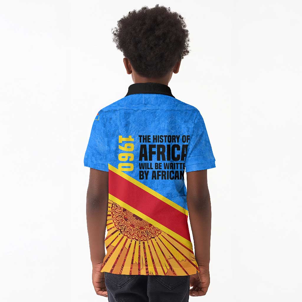 Patrice Lumumba Kid Polo Shirt with Congolese Flag Colors and African History Quote - African Pride
