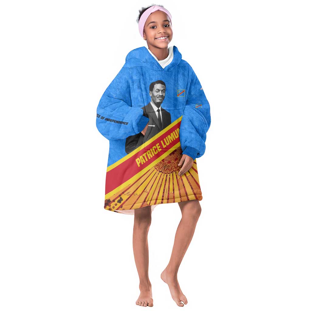 Patrice Lumumba Kid Wearable Blanket Hoodie with Congolese Flag Colors and African History Quote - African Pride