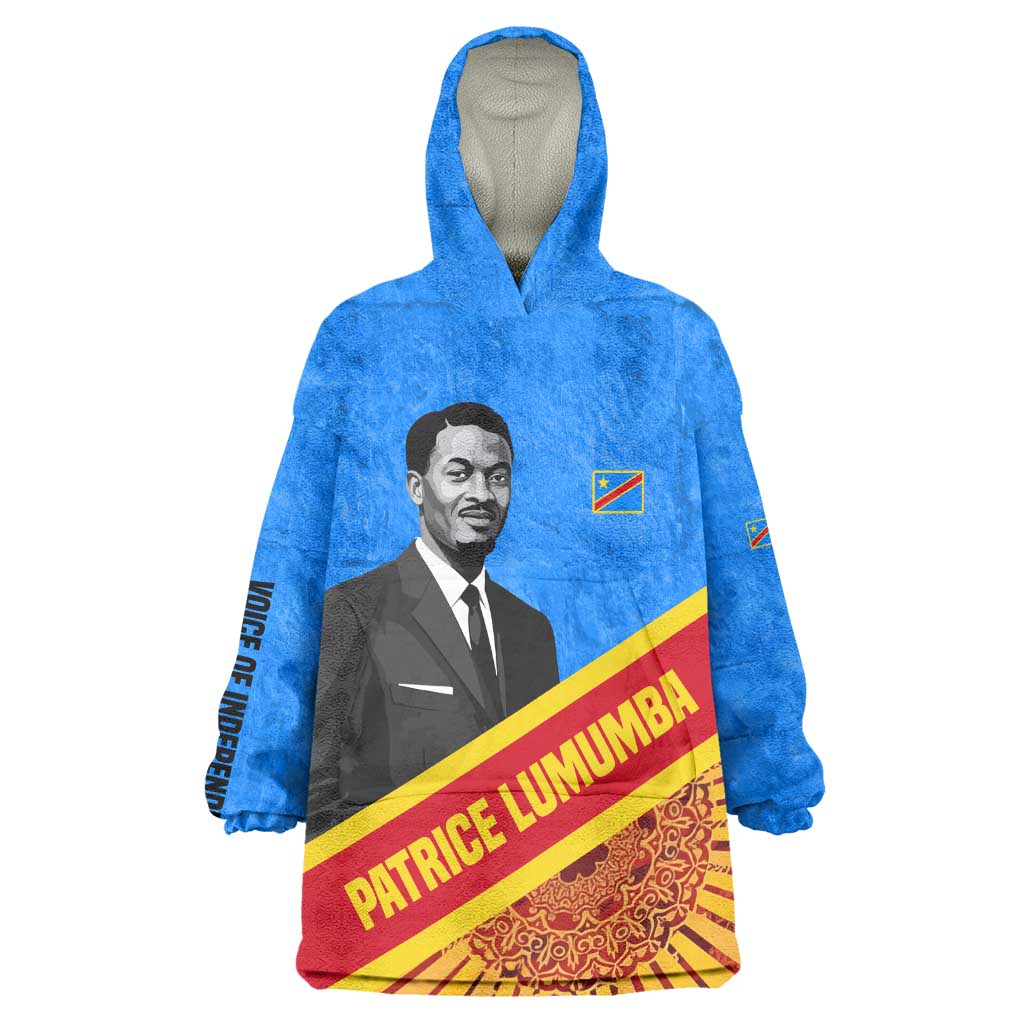 Patrice Lumumba Kid Wearable Blanket Hoodie with Congolese Flag Colors and African History Quote - African Pride