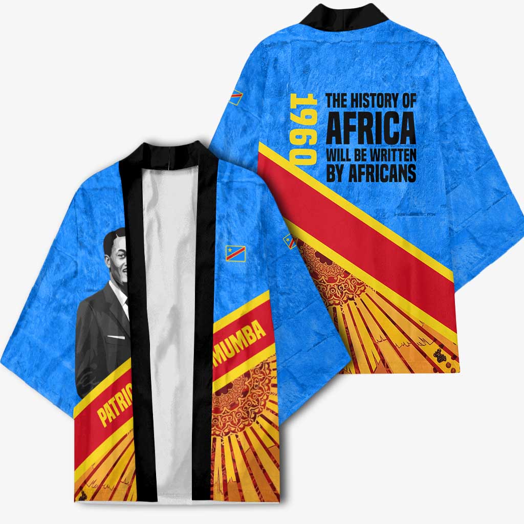 Patrice Lumumba Kimono with Congolese Flag Colors and African History Quote - African Pride