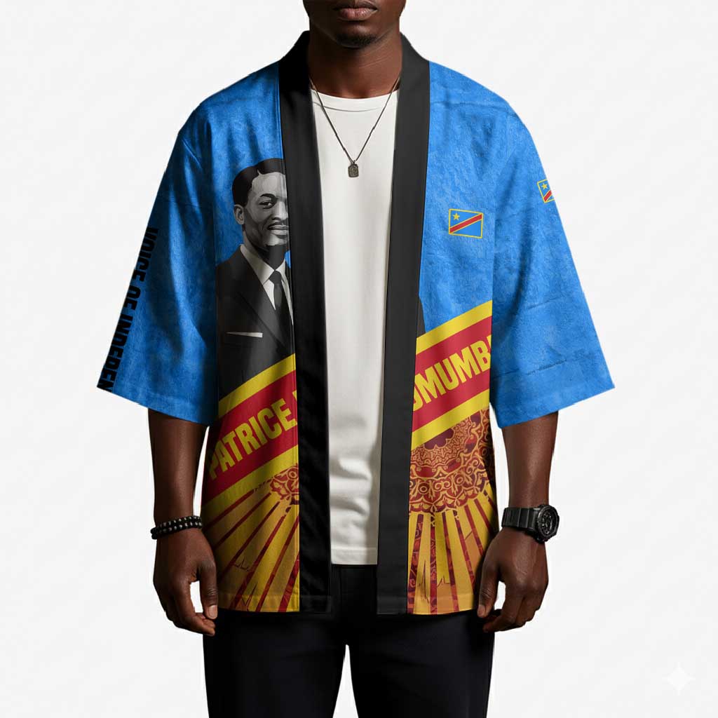 Patrice Lumumba Kimono with Congolese Flag Colors and African History Quote - African Pride