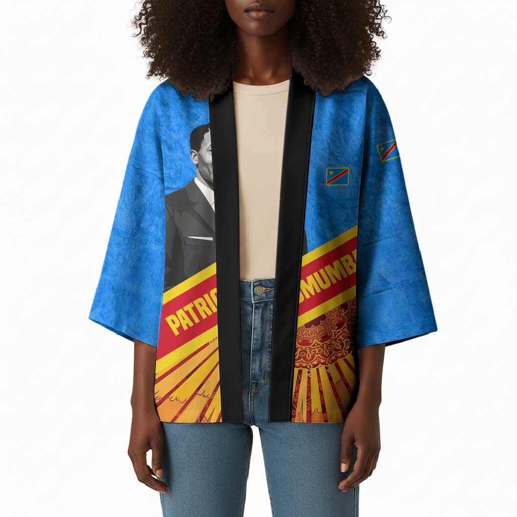 Patrice Lumumba Kimono with Congolese Flag Colors and African History Quote - African Pride
