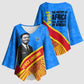 Patrice Lumumba Kimono Sleeve Blouse with Congolese Flag Colors and African History Quote - African Pride