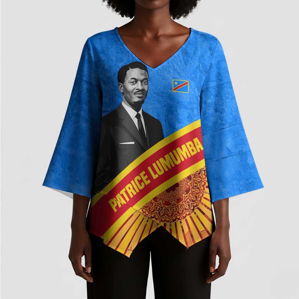 Patrice Lumumba Kimono Sleeve Blouse with Congolese Flag Colors and African History Quote - African Pride