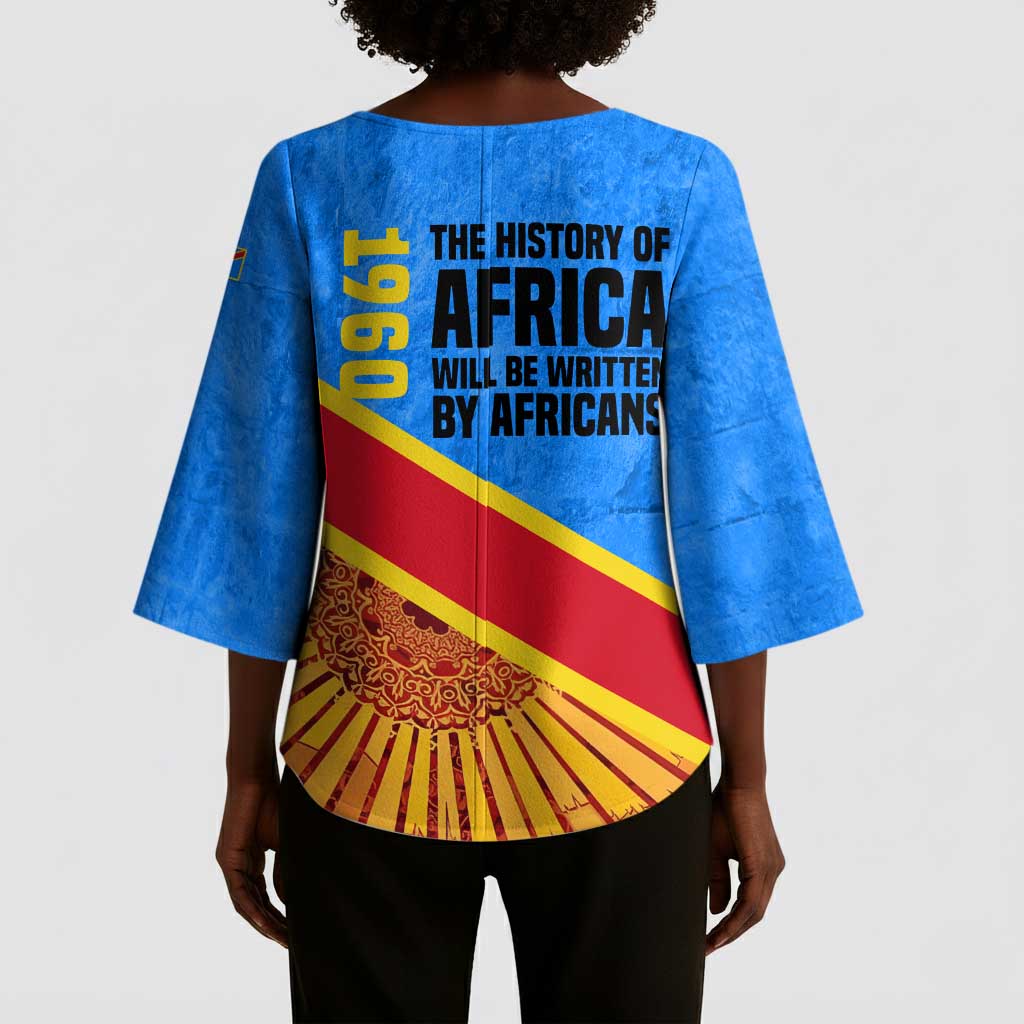 Patrice Lumumba Kimono Sleeve Blouse with Congolese Flag Colors and African History Quote - African Pride