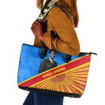 Patrice Lumumba Leather Tote Bag with Congolese Flag Colors and African History Quote - African Pride