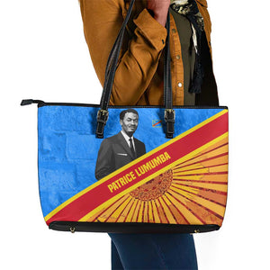 Patrice Lumumba Leather Tote Bag with Congolese Flag Colors and African History Quote - African Pride