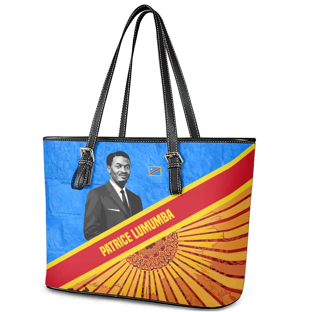 Patrice Lumumba Leather Tote Bag with Congolese Flag Colors and African History Quote - African Pride