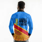 Patrice Lumumba Long Sleeve Polo Shirt with Congolese Flag Colors and African History Quote - African Pride
