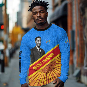 Patrice Lumumba Long Sleeve Shirt with Congolese Flag Colors and African History Quote - African Pride