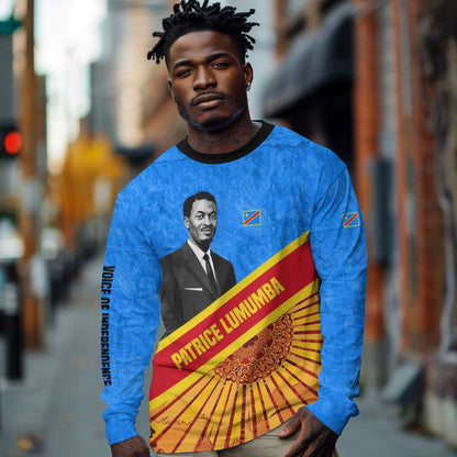 Patrice Lumumba Long Sleeve Shirt with Congolese Flag Colors and African History Quote - African Pride
