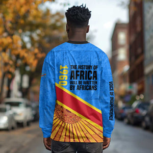 Patrice Lumumba Long Sleeve Shirt with Congolese Flag Colors and African History Quote - African Pride