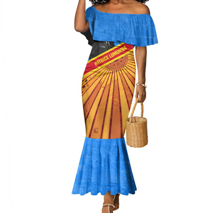Patrice Lumumba Mermaid Dress with Congolese Flag Colors and African History Quote - African Pride