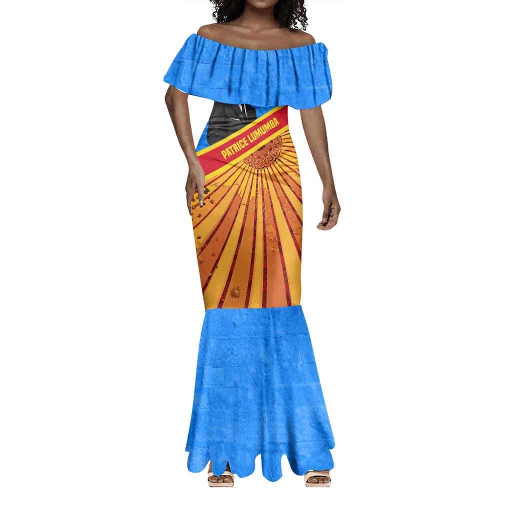 Patrice Lumumba Mermaid Dress with Congolese Flag Colors and African History Quote - African Pride