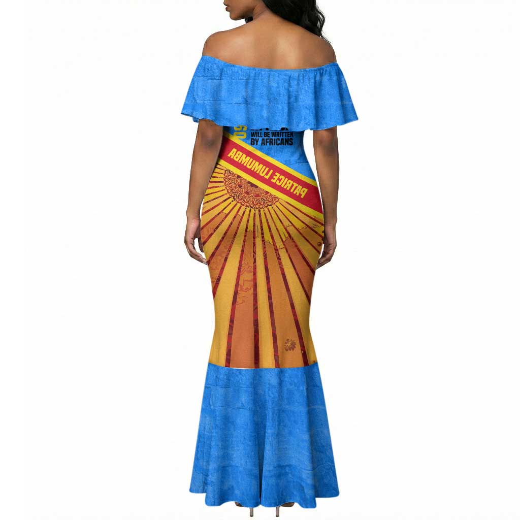 Patrice Lumumba Mermaid Dress with Congolese Flag Colors and African History Quote - African Pride