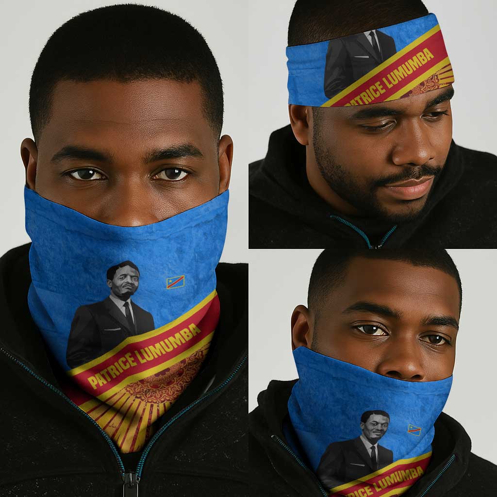 Patrice Lumumba Neck Gaiter with Congolese Flag Colors and African History Quote - African Pride