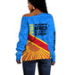 Patrice Lumumba Off Shoulder Sweater with Congolese Flag Colors and African History Quote - African Pride