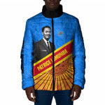 Patrice Lumumba Padded Jacket with Congolese Flag Colors and African History Quote - African Pride