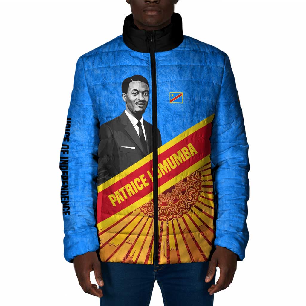Patrice Lumumba Padded Jacket with Congolese Flag Colors and African History Quote - African Pride