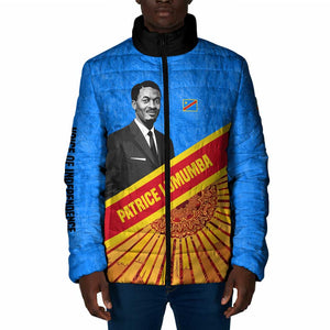 Patrice Lumumba Padded Jacket with Congolese Flag Colors and African History Quote - African Pride