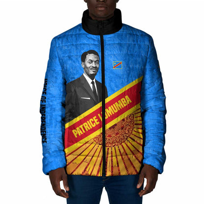 Patrice Lumumba Padded Jacket with Congolese Flag Colors and African History Quote - African Pride