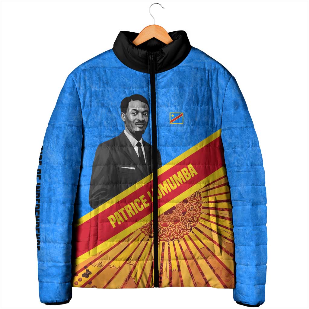 Patrice Lumumba Padded Jacket with Congolese Flag Colors and African History Quote - African Pride