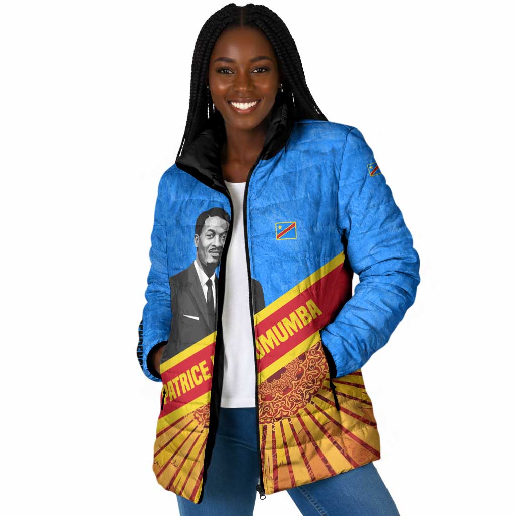 Patrice Lumumba Padded Jacket with Congolese Flag Colors and African History Quote - African Pride