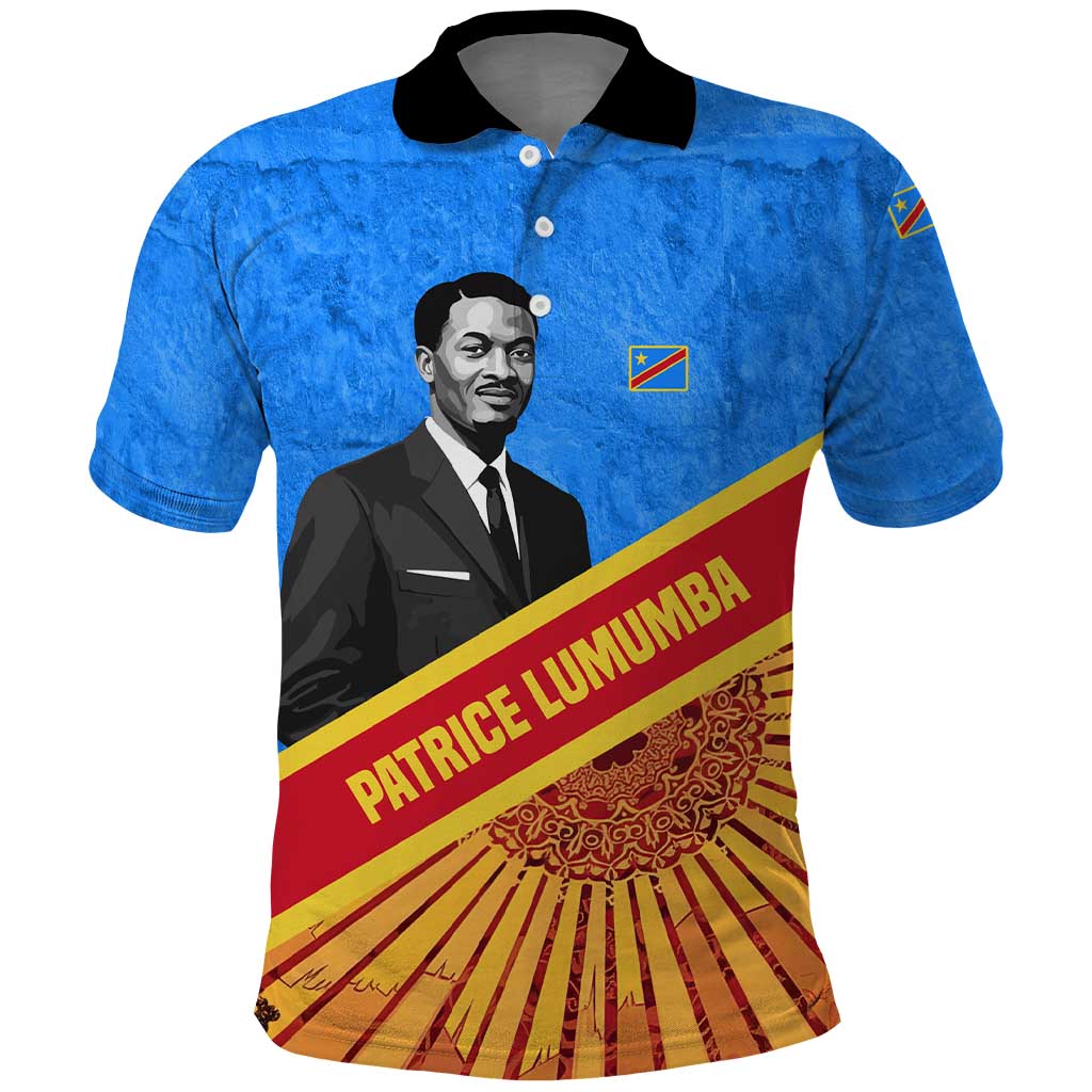 Patrice Lumumba Polo Shirt with Congolese Flag Colors and African History Quote - African Pride