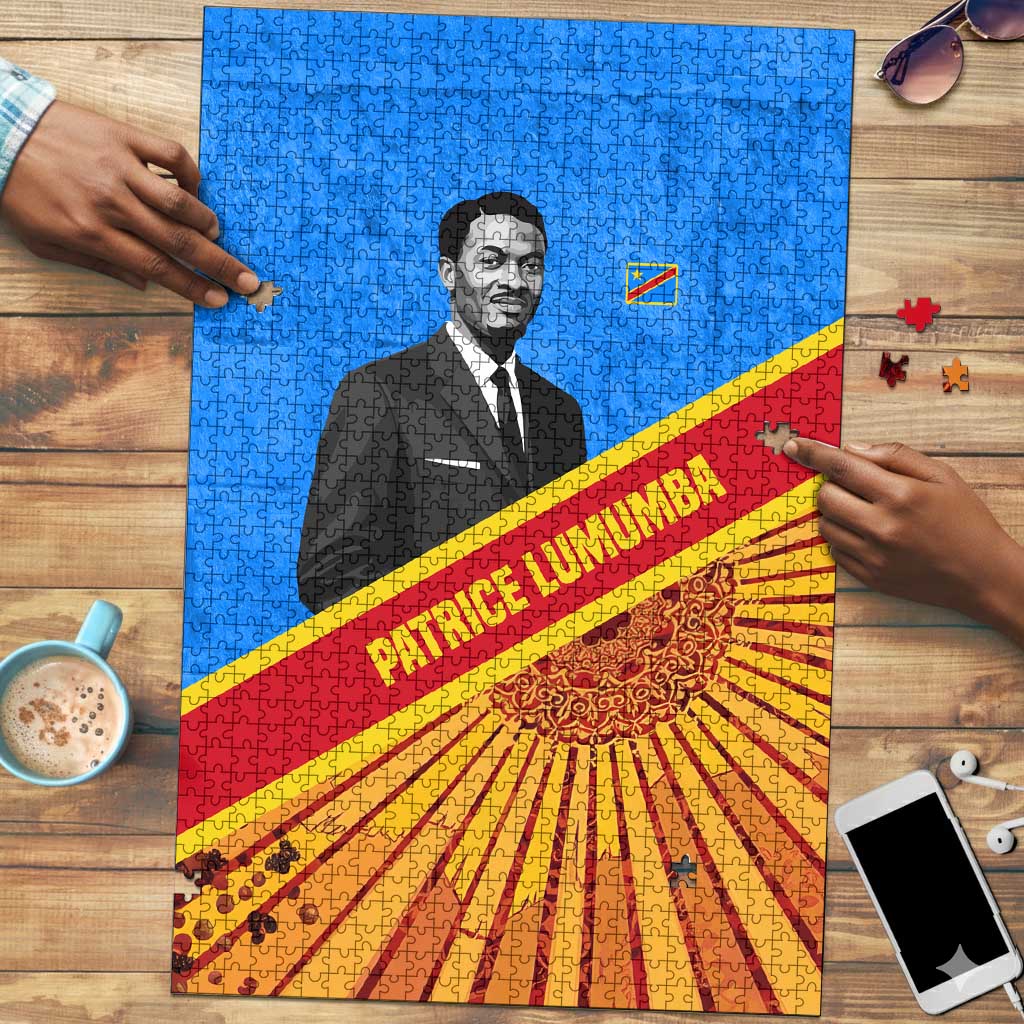 Patrice Lumumba Puzzle with Congolese Flag Colors and African History Quote - African Pride