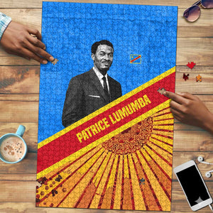Patrice Lumumba Puzzle with Congolese Flag Colors and African History Quote - African Pride