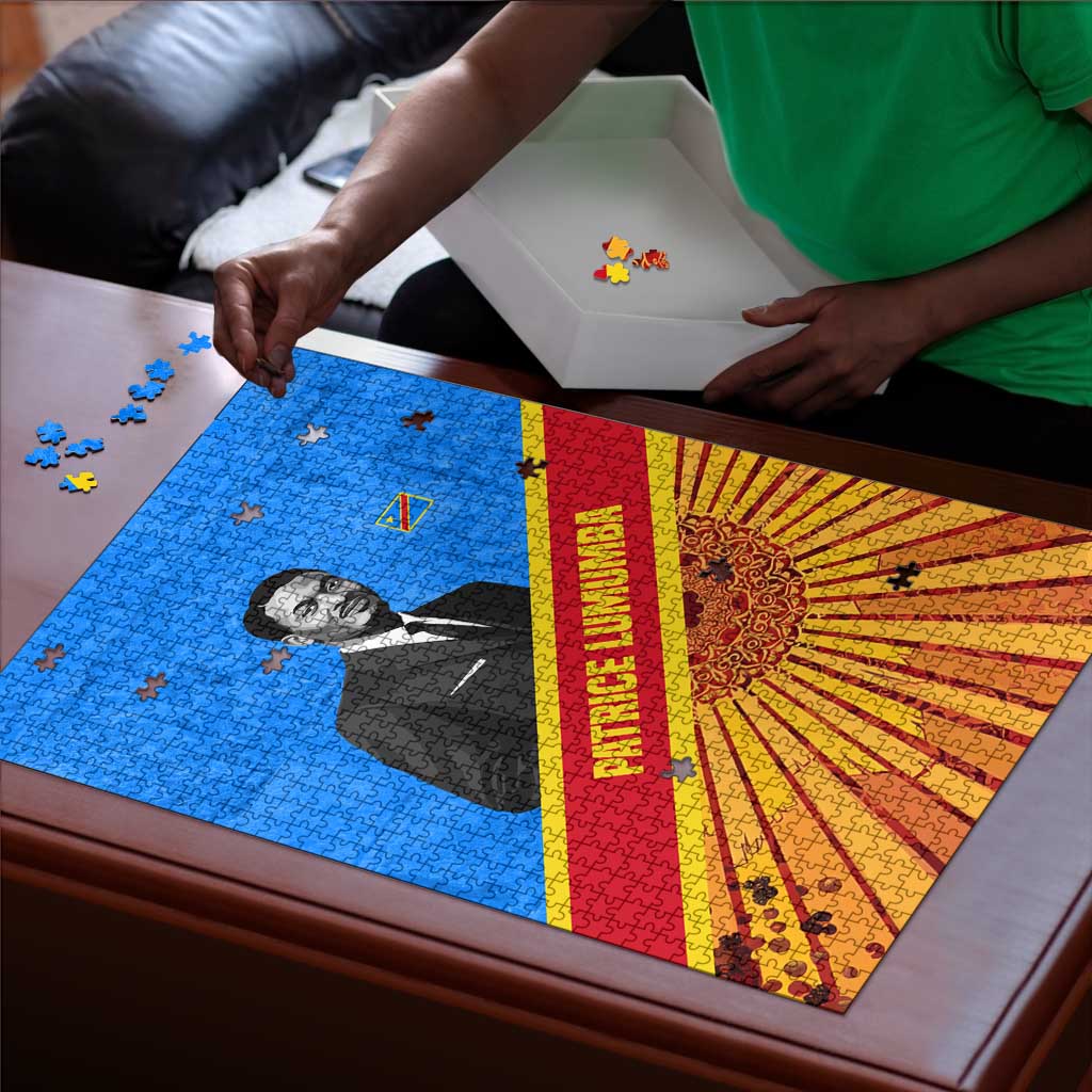 Patrice Lumumba Puzzle with Congolese Flag Colors and African History Quote - African Pride