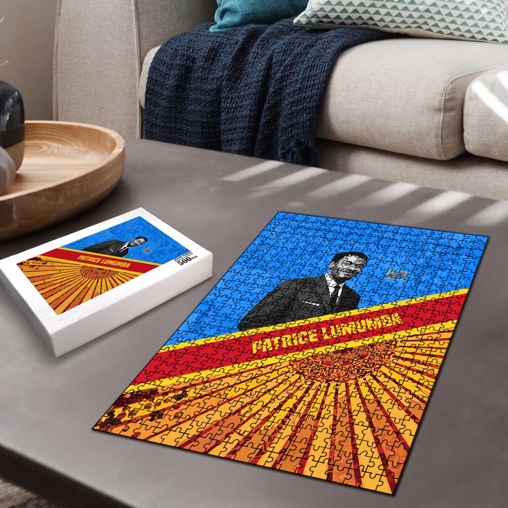 Patrice Lumumba Puzzle with Congolese Flag Colors and African History Quote - African Pride