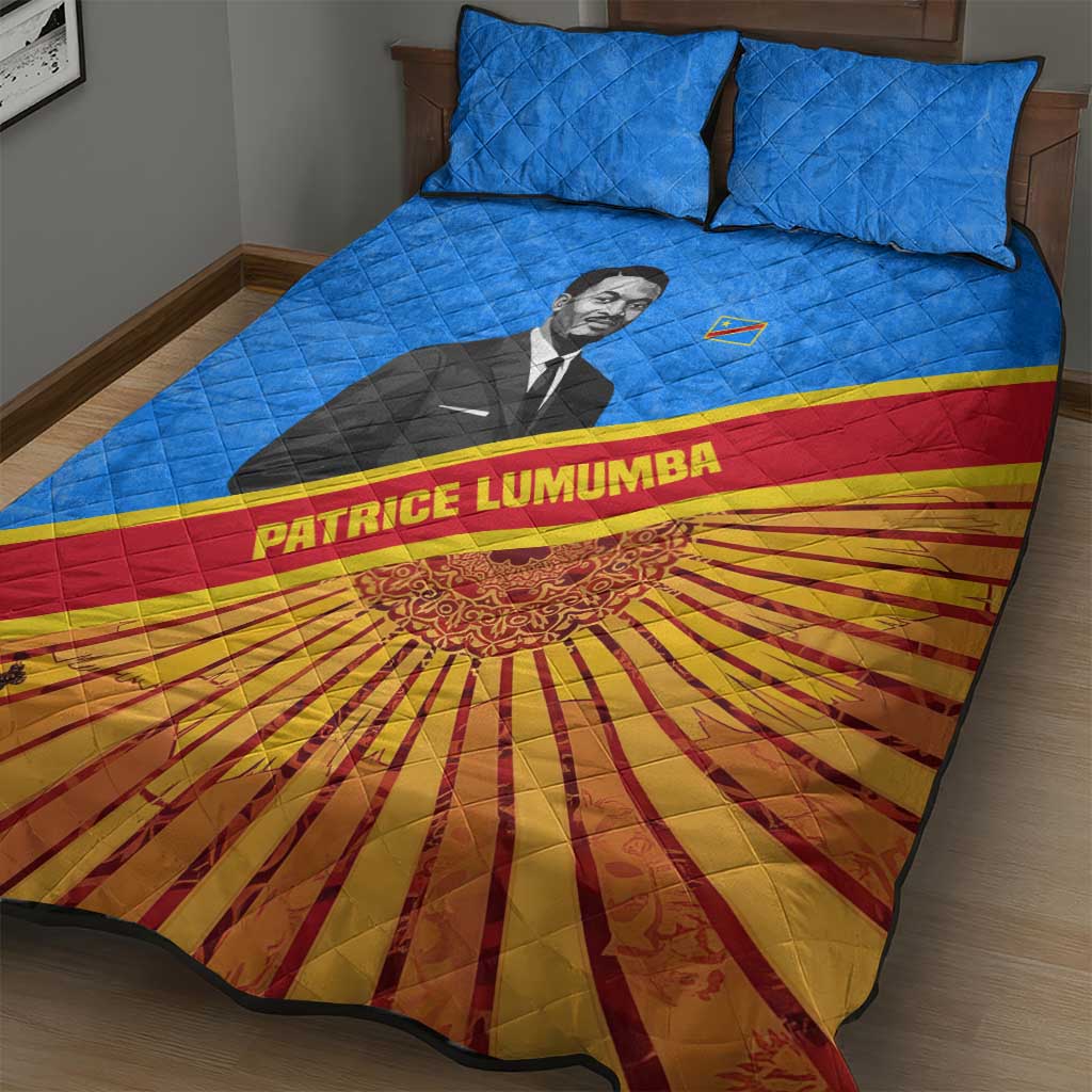 Patrice Lumumba Quilt Bed Set with Congolese Flag Colors and African History Quote - African Pride