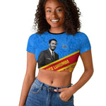 Patrice Lumumba Raglan Cropped T shirt with Congolese Flag Colors and African History Quote - African Pride